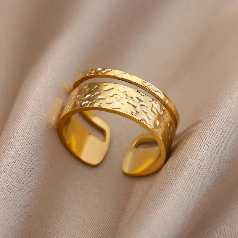 Geometric Hollow Rings Set For Women Men Stainless Steel Gold Color Adjustable Ring Vintage Charm Wedding Y2k Jewelry Anillos