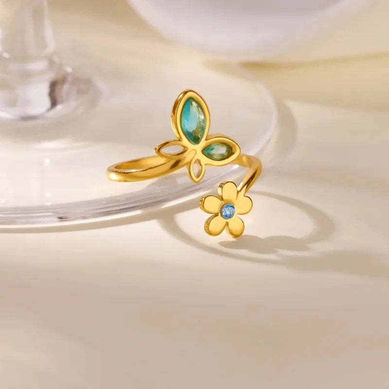 Luxury Zircon Butterfly Flower Rings For Women Stainless Steel Gold Color Cheap Ring Fashion Wedding Couple Y2k Jewelry Anillos