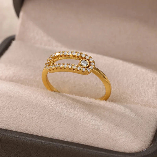 Oval Zircon Rings For Women Stainless Steel Gold Color Luxury Ring Engagement Couple Wedding Y2K Jewelry Gift Bijoux Femmes
